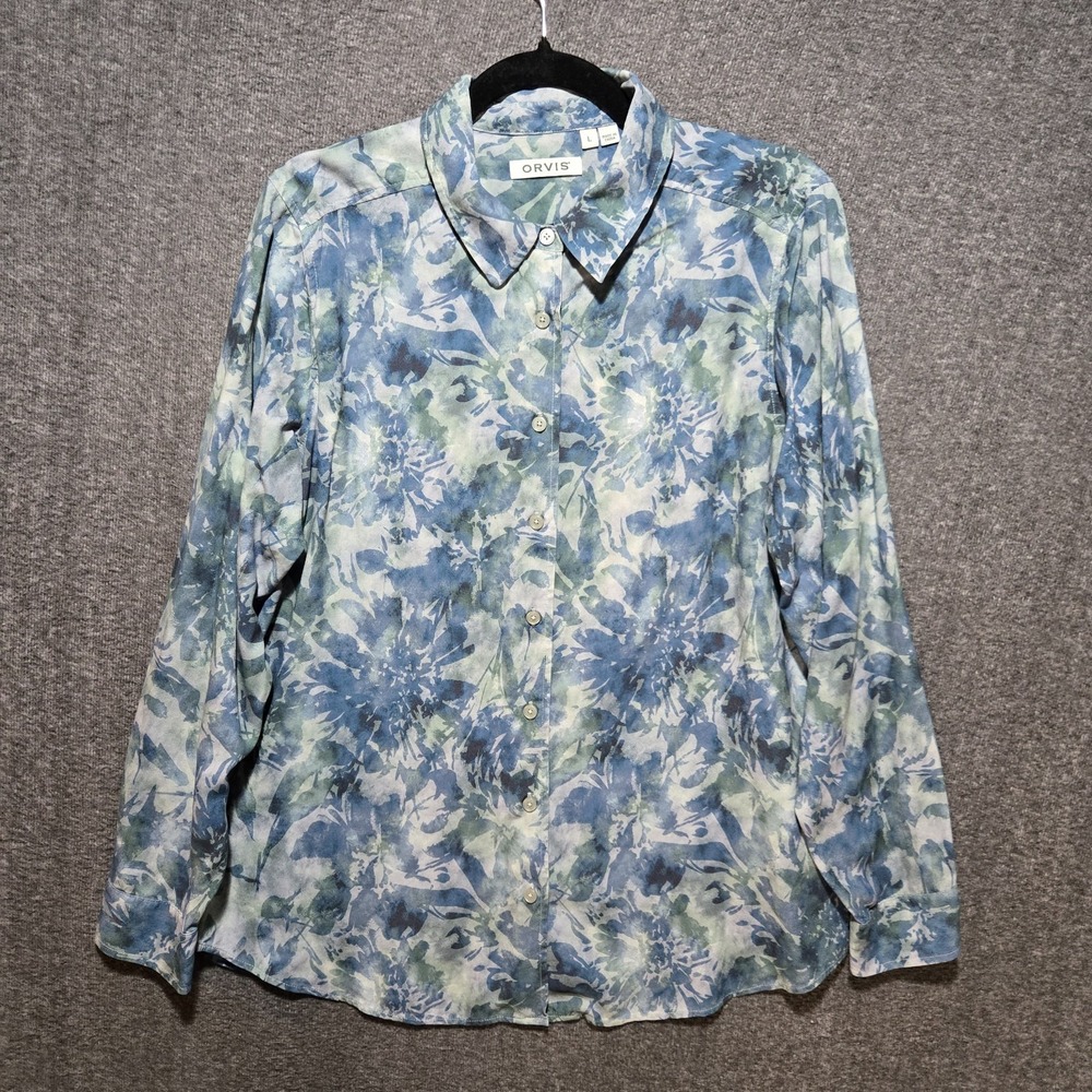Orvis 100% Silk Long Sleeved Ladies Blouse Shirt  XL Flowers Floral Artsy - Picture 2 of 9